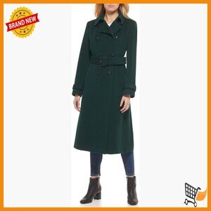 Wool Blend Trench Coat, Quilted Design, Fitted Waist, Long Sleeve